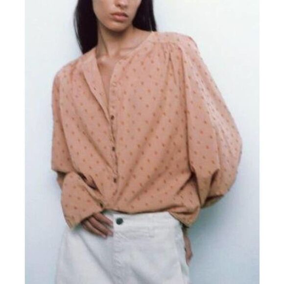 Zara EUC Puff Sleeves Polkadot Blouse Dust Pink Size M - Picture 1 of 9